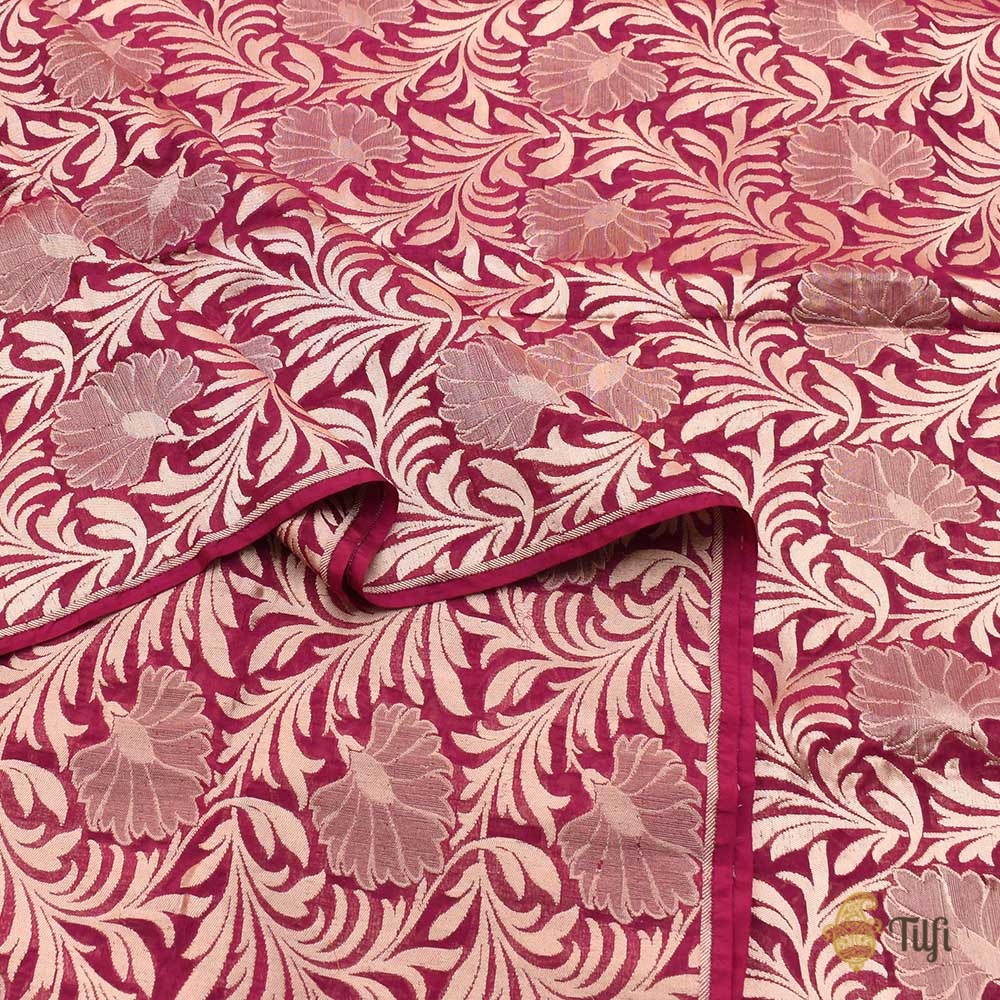 Deep Indian Pink Pure Silk Georgette Banarasi Handloom Fabric