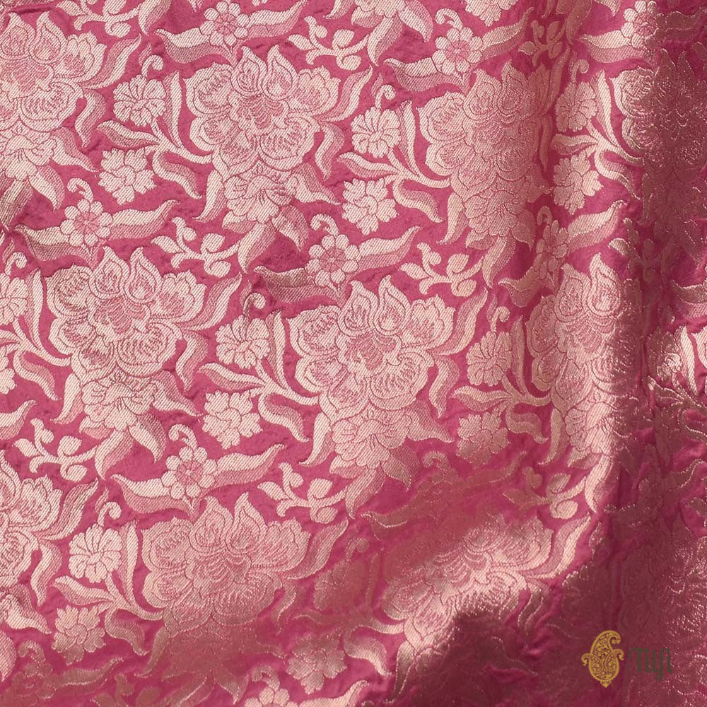 Gajri Pink Pure Silk Georgette Banarasi Handloom Fabric