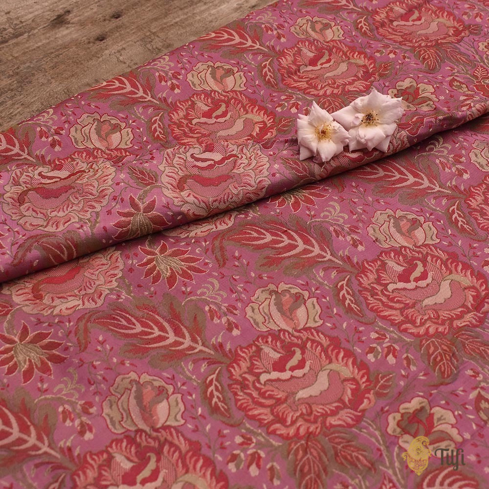 Pink Pure Soft Satin Silk Banarasi Handloom Fabric