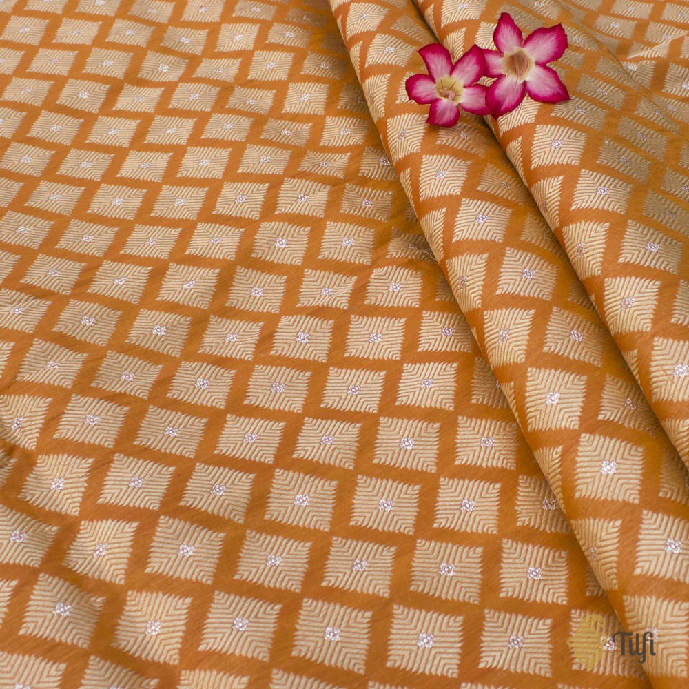 Orange Pure Silk Georgette Banarasi Handloom Fabric