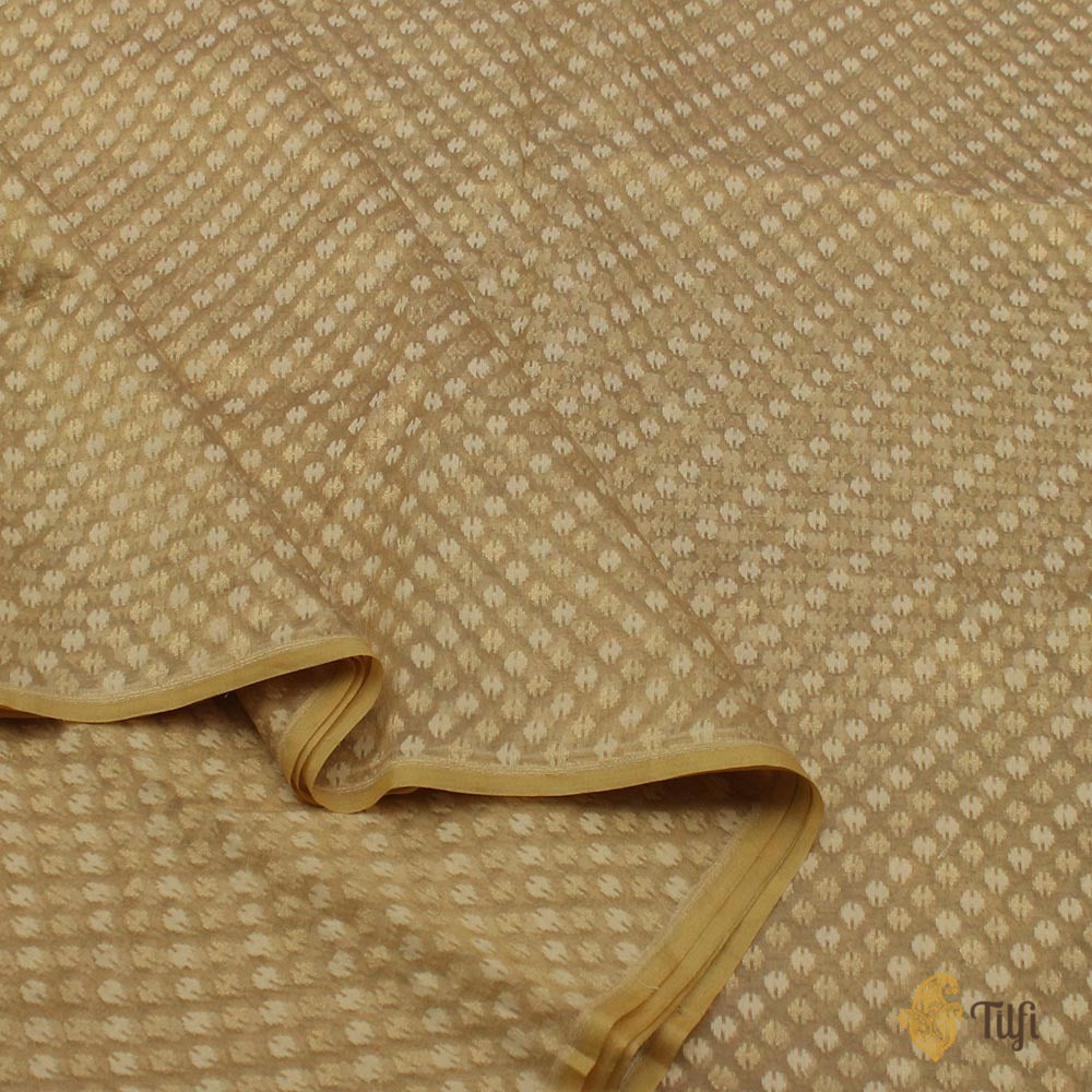 Gold Pure Kora Silk Tissue Banarasi Handloom Fabric