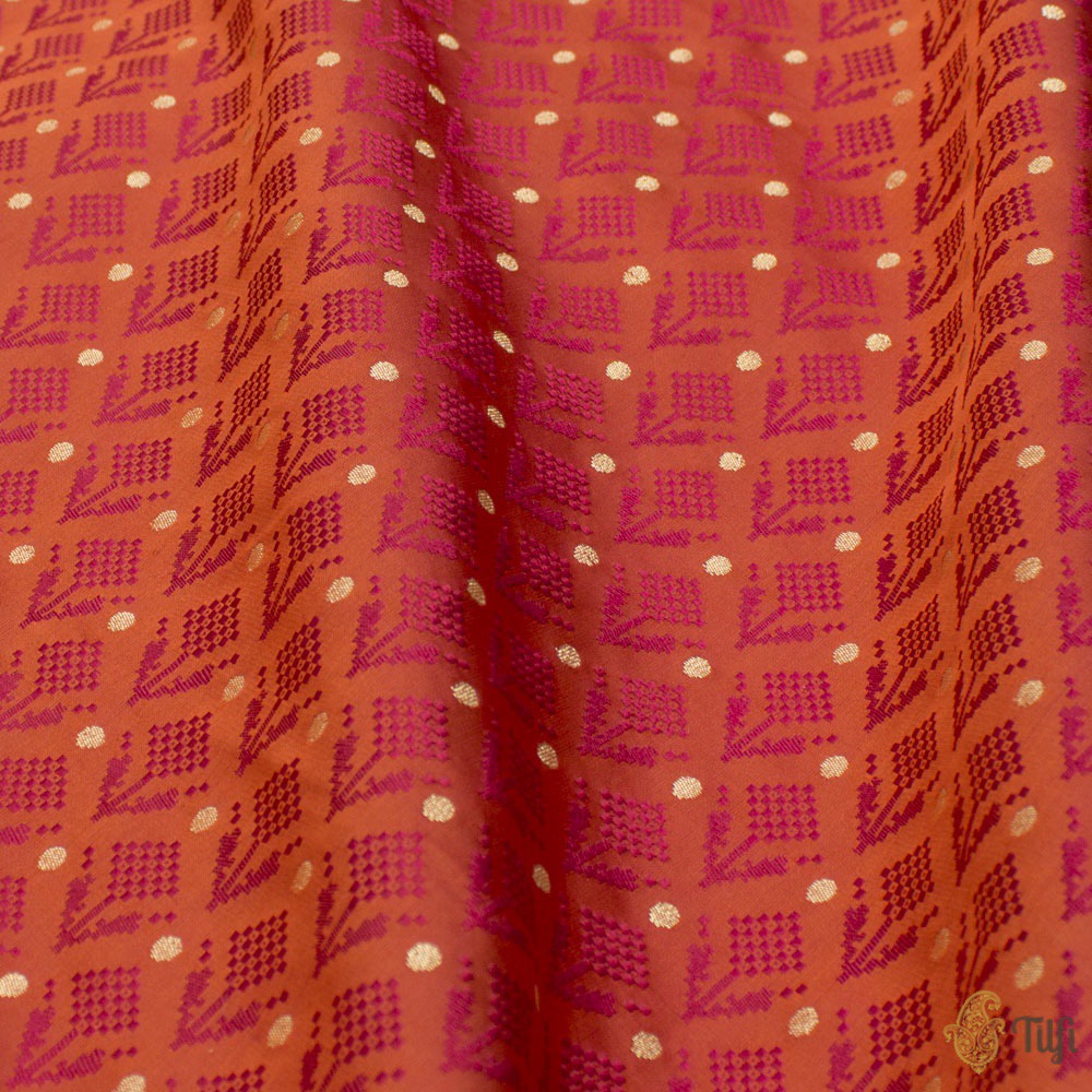 Rust-Pink Pure Soft Satin Silk Banarasi Handloom Fabric