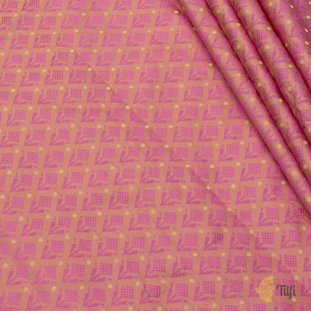 Light Yellow-Pink Pure Soft Satin Silk Banarasi Handloom Fabric