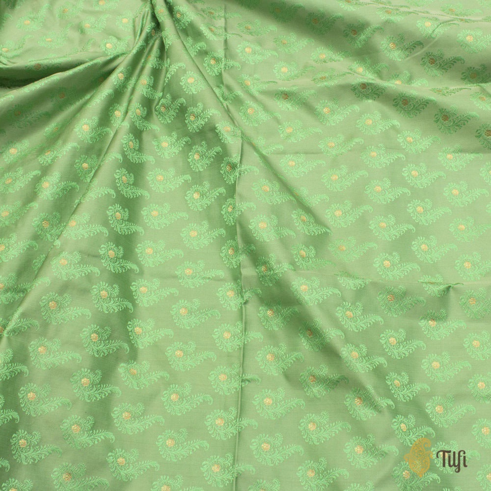 Green Pure Soft Satin Silk Banarasi Handloom Fabric