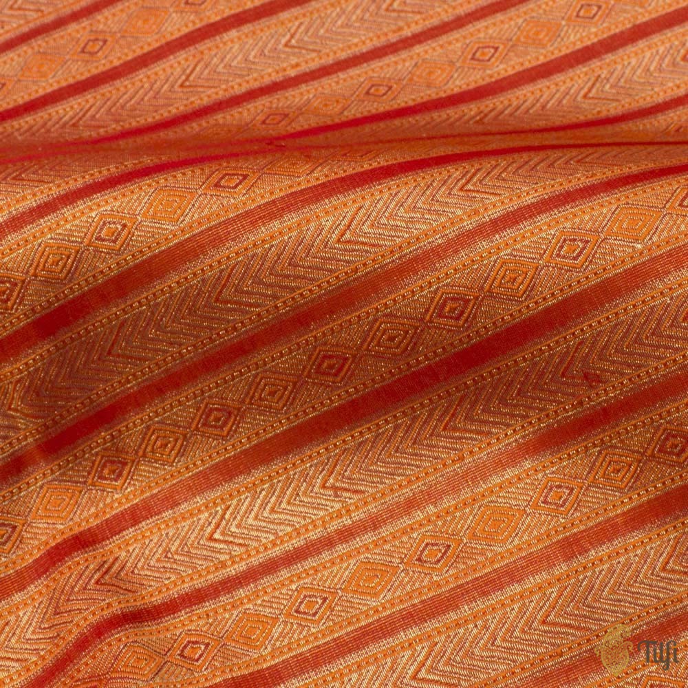 Red Pure Soft Satin Silk Banarasi Handloom Fabric
