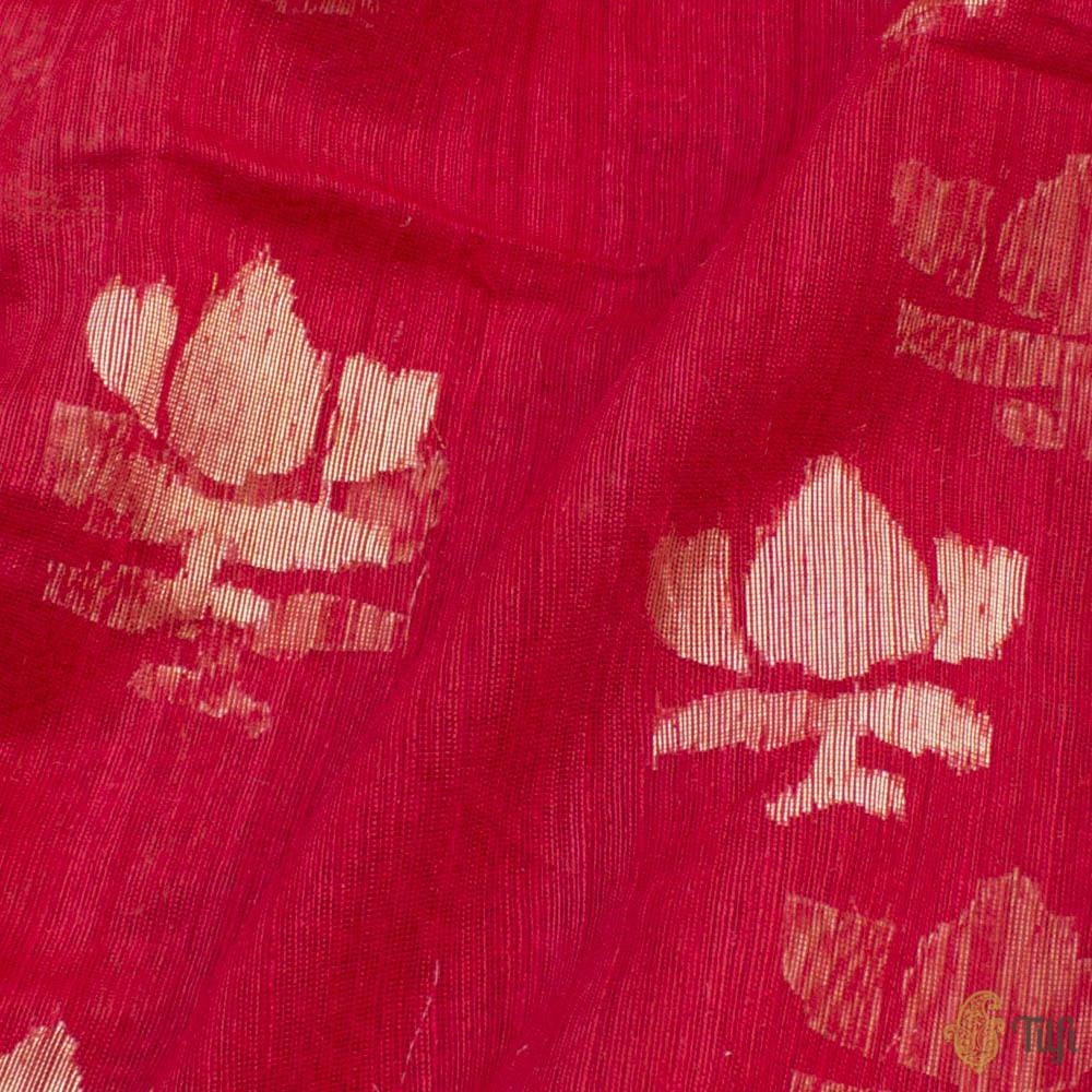 Red Pure Kora Net Dupion Silk Banarasi Handloom Fabric