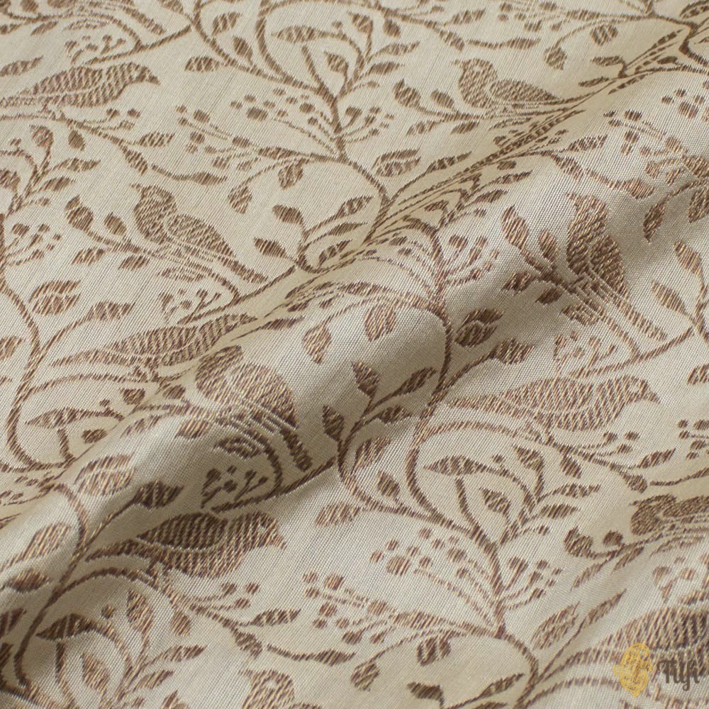 Off-White Pure Katan Silk Banarasi Handloom Fabric