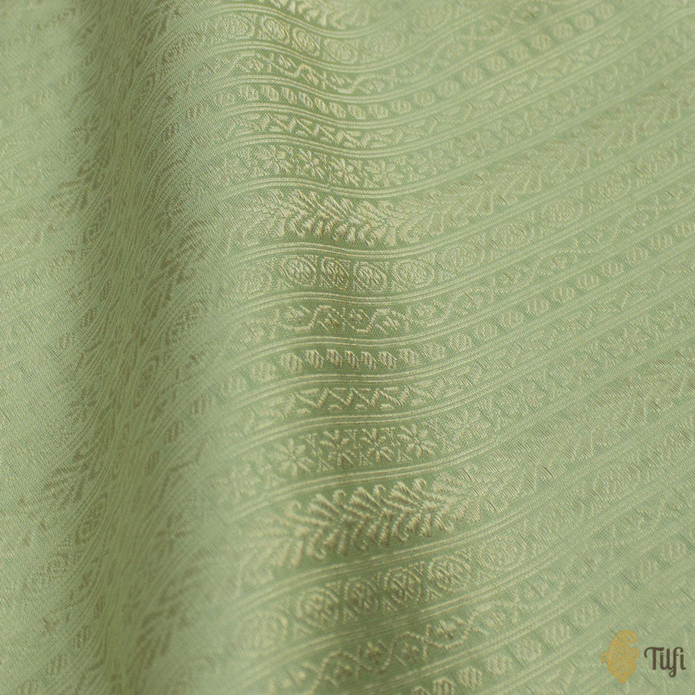 Light Pista Green Pure Katan Silk Banarasi Handloom Fabric
