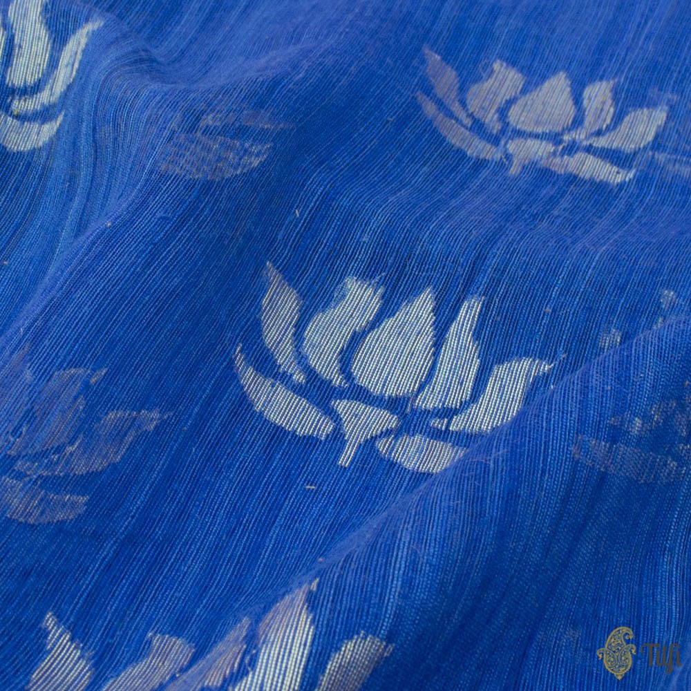 Blue Pure Kora Net Dupion Silk Banarasi Handloom Fabric