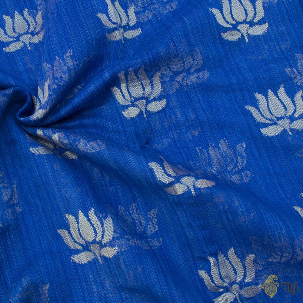 Blue Pure Kora Net Dupion Silk Banarasi Handloom Fabric