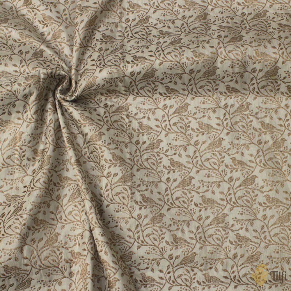 White Pure Katan Silk Banarasi Handloom Fabric