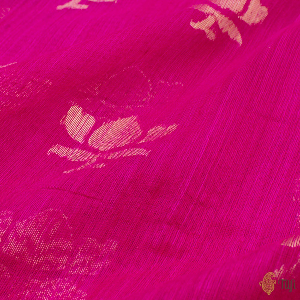 Rani Pink Pure Kora Net Dupion Silk Banarasi Handloom Fabric