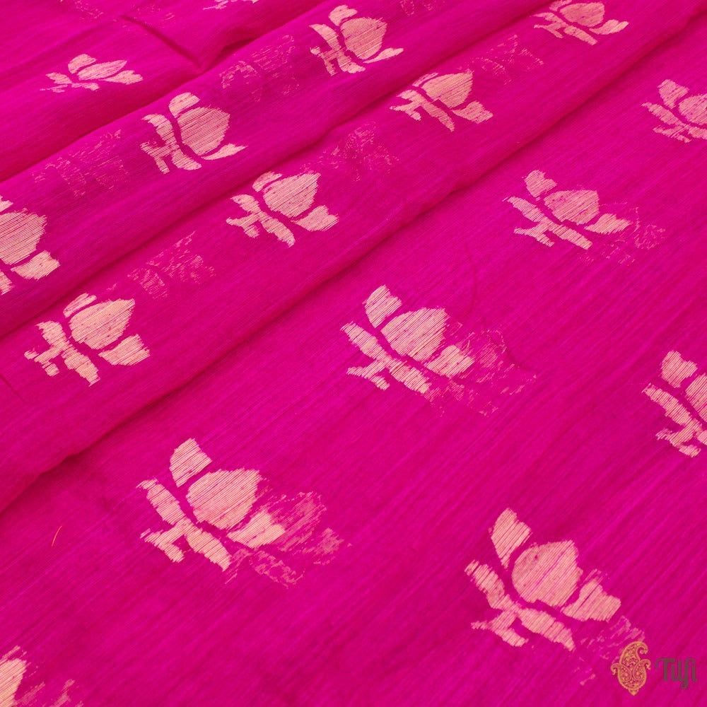 Rani Pink Pure Kora Net Dupion Silk Banarasi Handloom Fabric