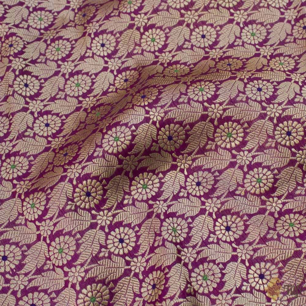 Magenta Pure Katan Silk Banarasi Handloom Fabric