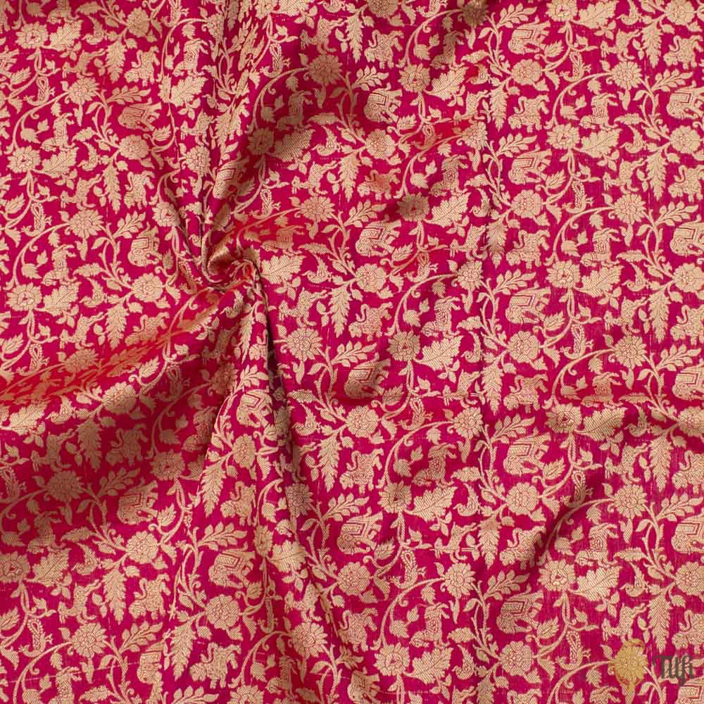 Red-Rani Pink Pure Satin Silk Banarasi Handloom Fabric