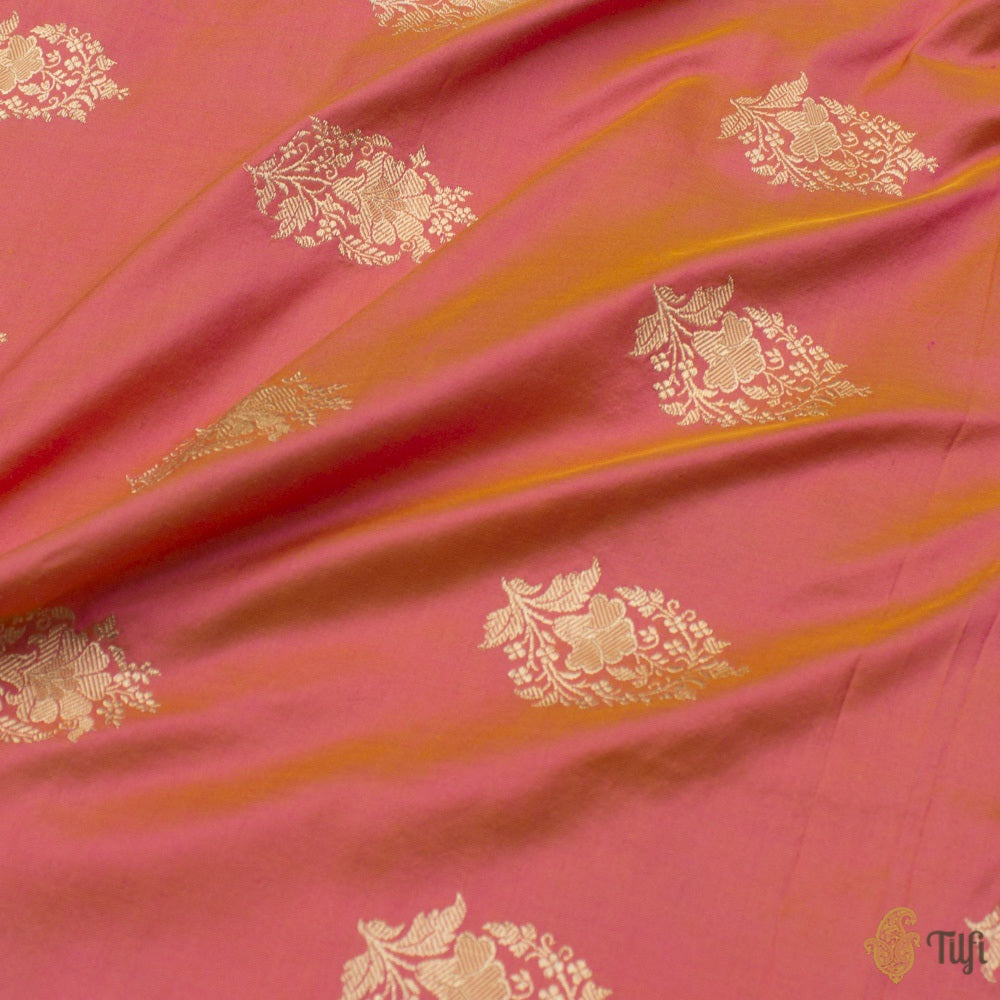 Yellow-Pink Pure Katan Silk Banarasi Handloom Fabric