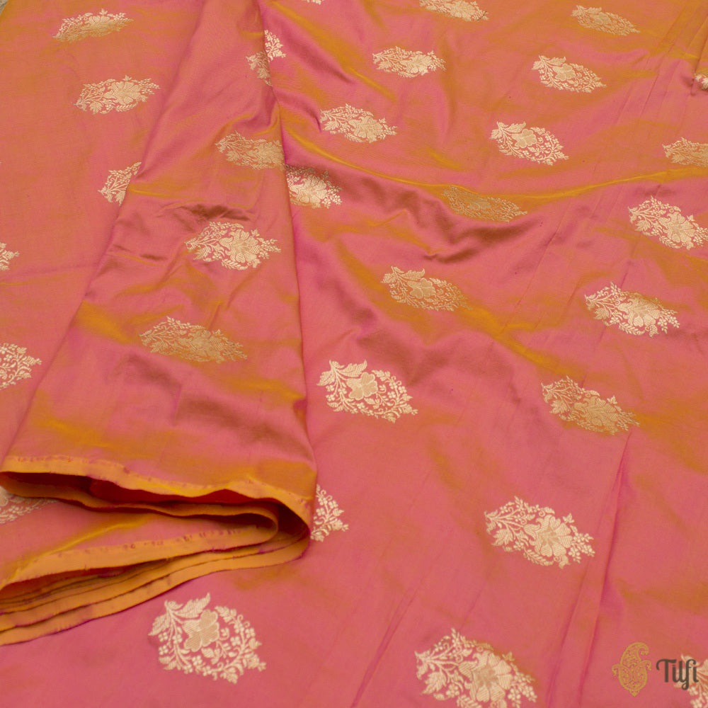 Yellow-Pink Pure Katan Silk Banarasi Handloom Fabric