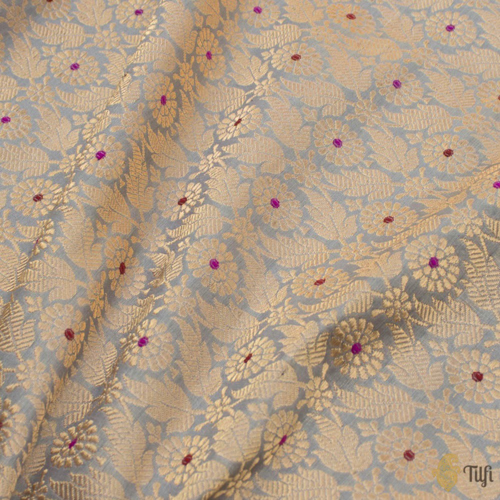 Grey Pure Katan Silk Banarasi Handloom Fabric