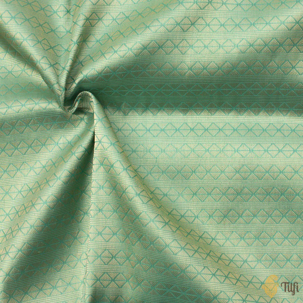 Sea Green Pure Katan Silk Banarasi Handloom Fabric