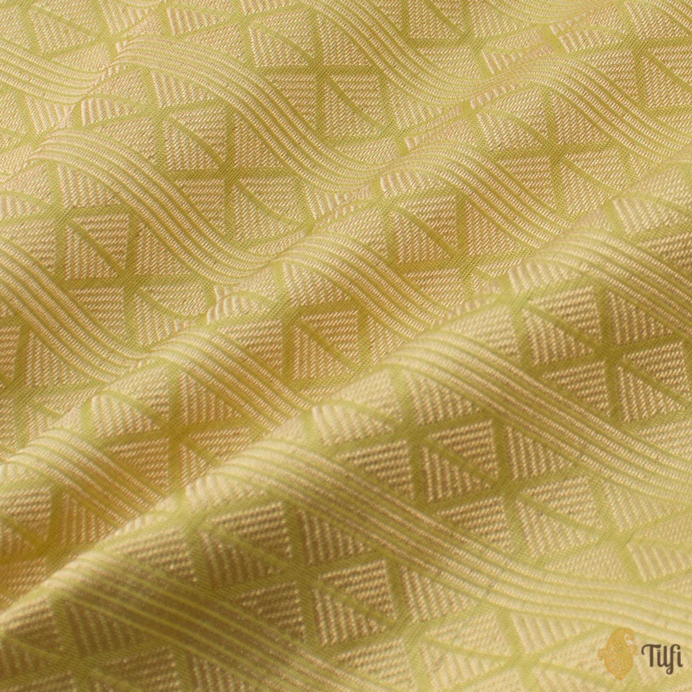 Yellow-Green Pure Katan Silk Banarasi Handloom Fabric