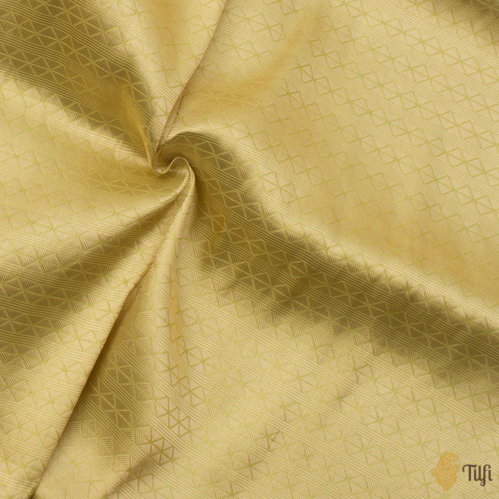 Yellow-Green Pure Katan Silk Banarasi Handloom Fabric