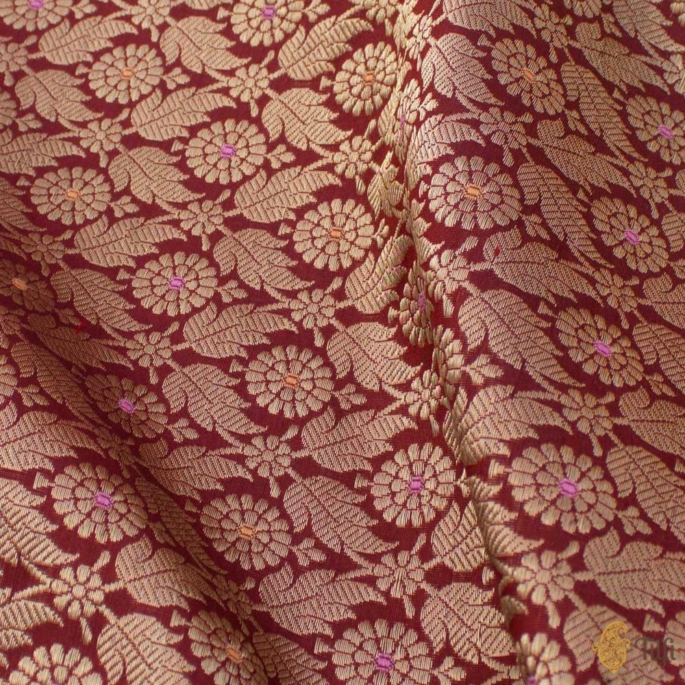Maroon Pure Katan Silk Banarasi Handloom Fabric
