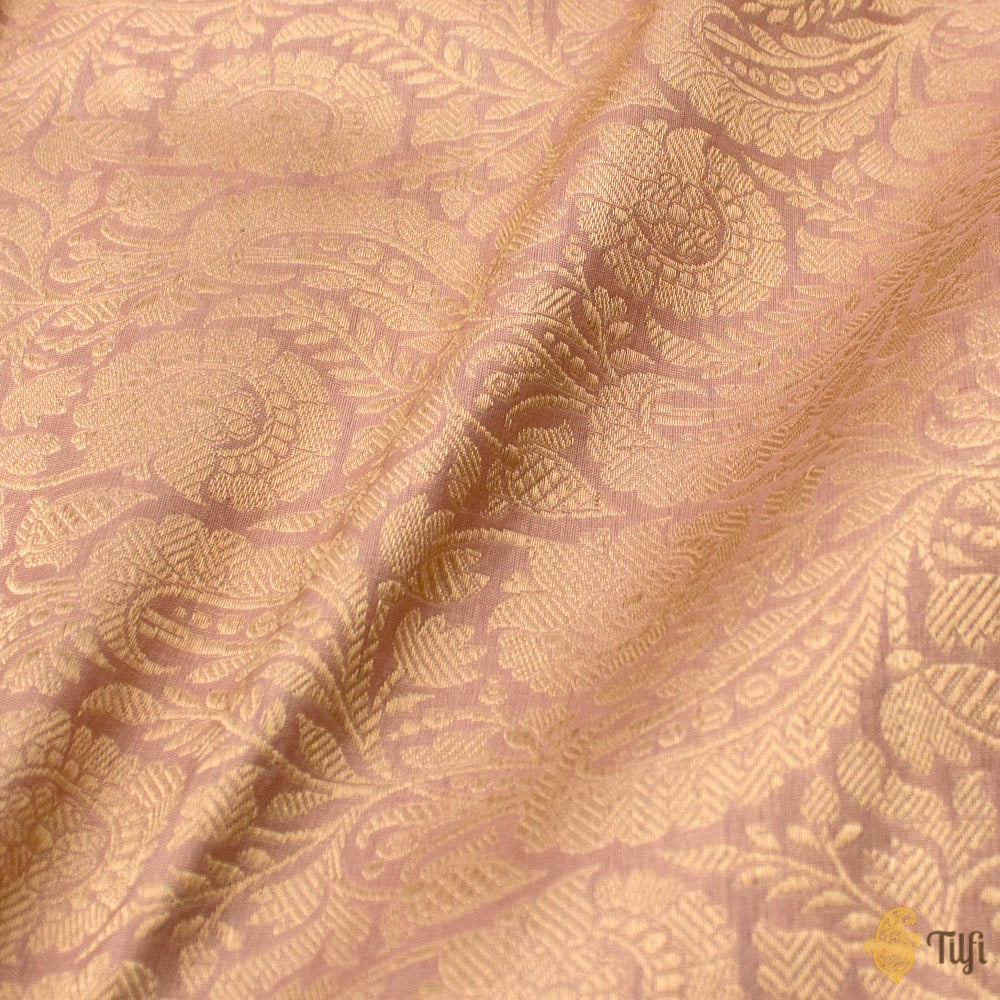 Light Old Rose Pink Pure Katan Silk Banarasi Handloom Fabric