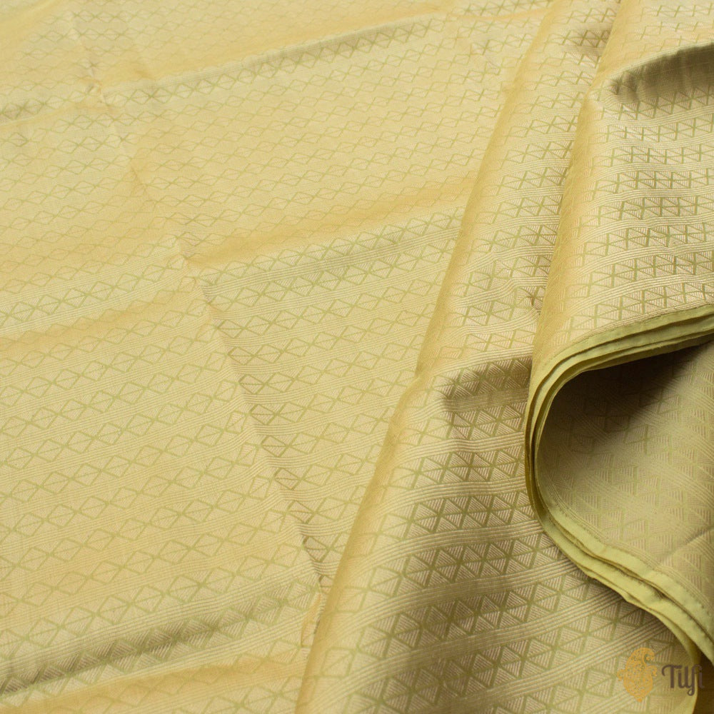 Lime Yellow Pure Katan Silk Banarasi Handloom Fabric