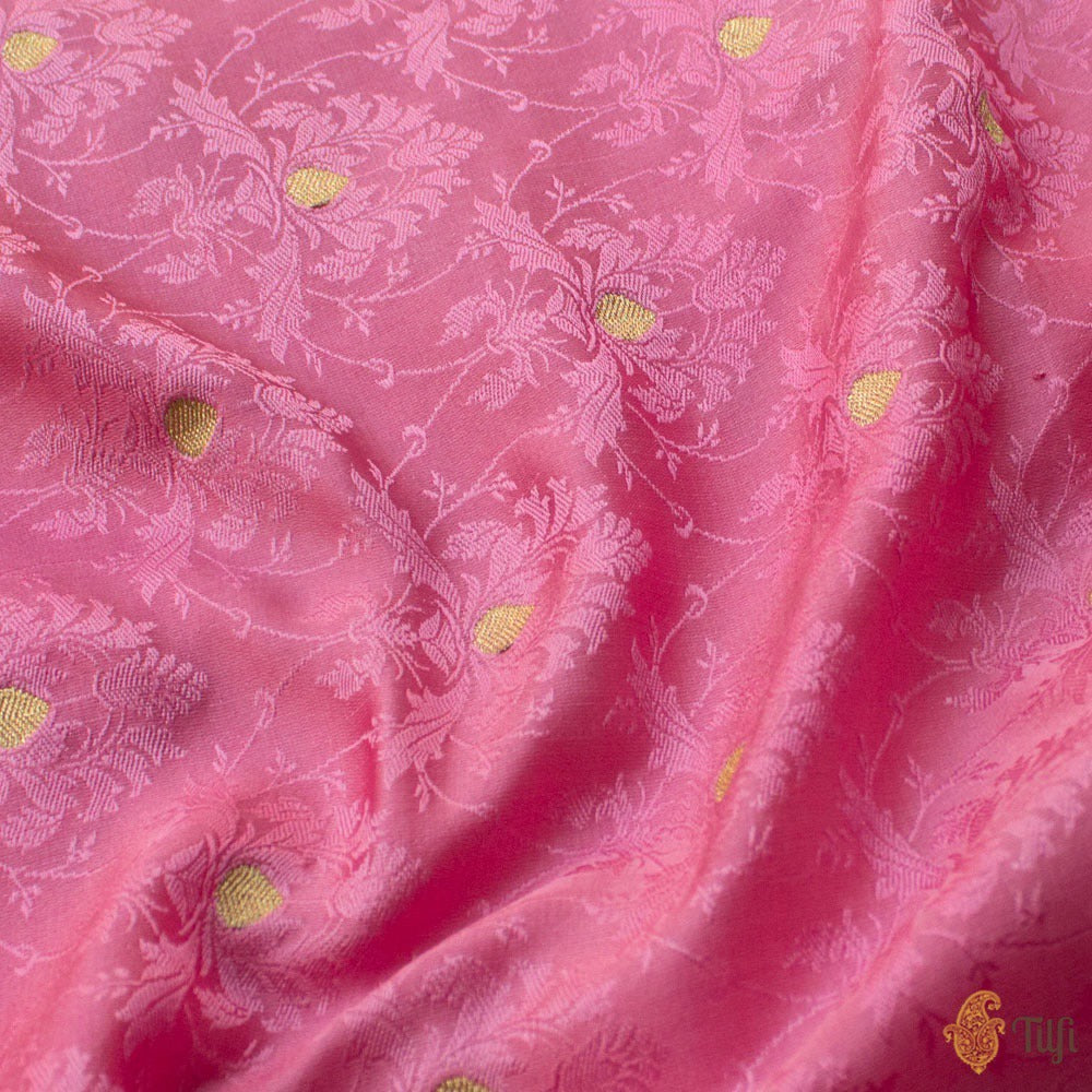 Flamingo Pink Pure Soft Satin Silk Banarasi Handloom Fabric