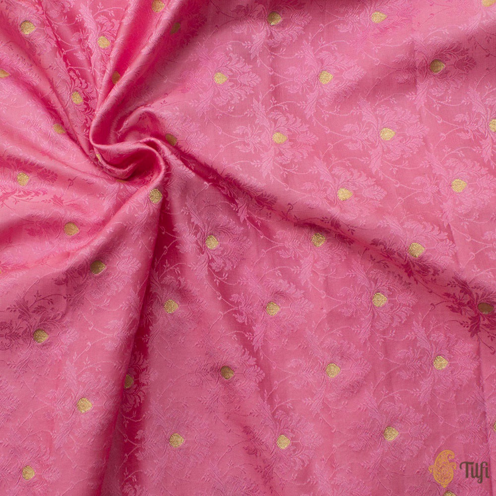 Flamingo Pink Pure Soft Satin Silk Banarasi Handloom Fabric