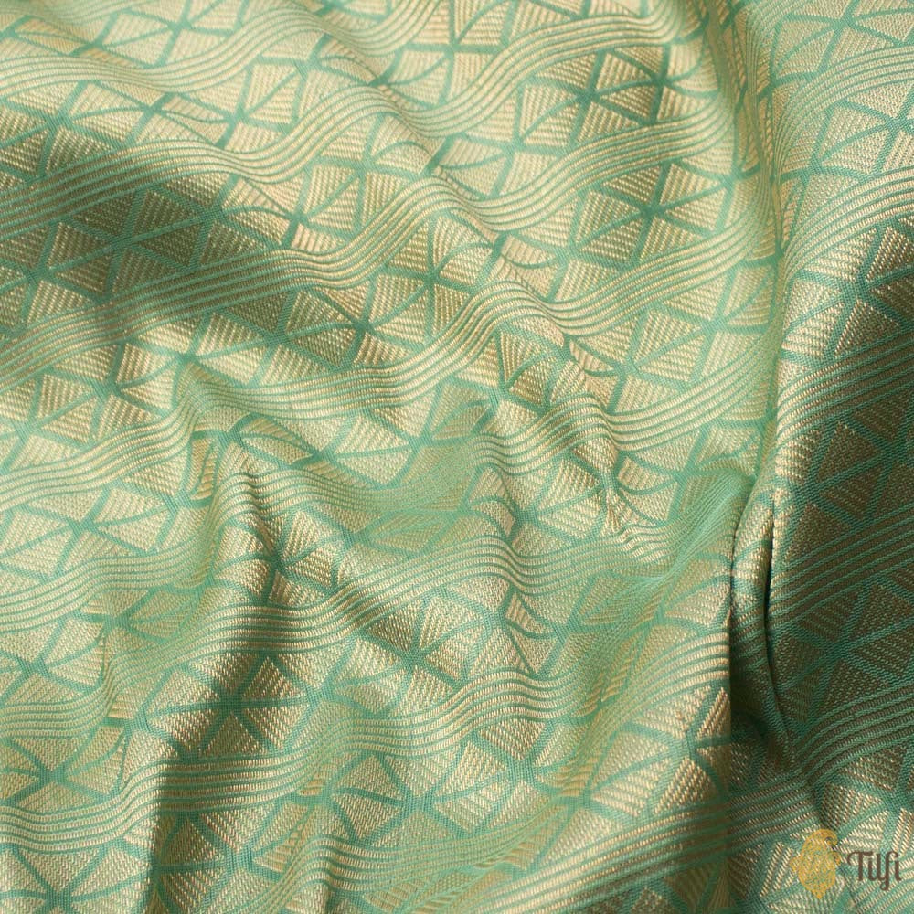 Aqua Green Pure Katan Silk Banarasi Handloom Fabric