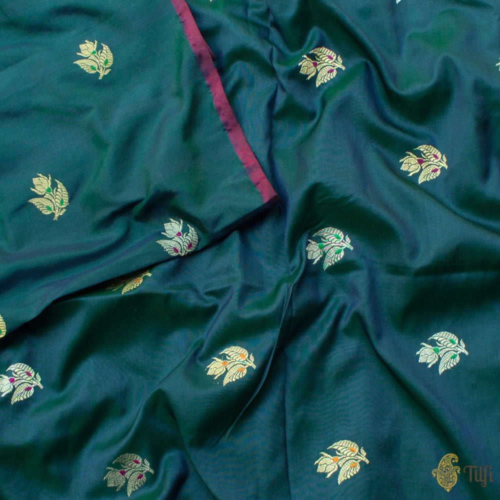 Green-Blue Pure Katan Silk Banarasi Handloom Fabric