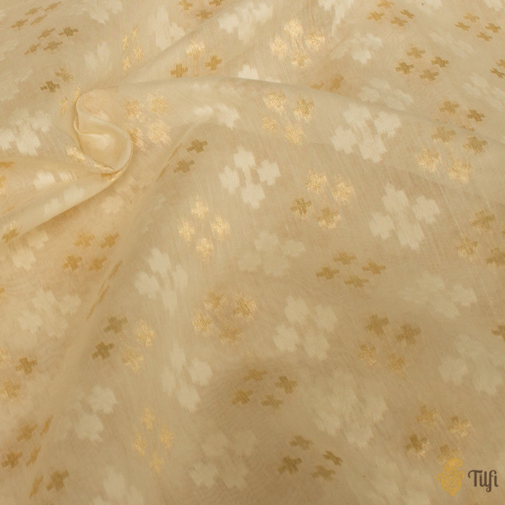 Off-White Pure Cotton Banarasi Handloom Fabric