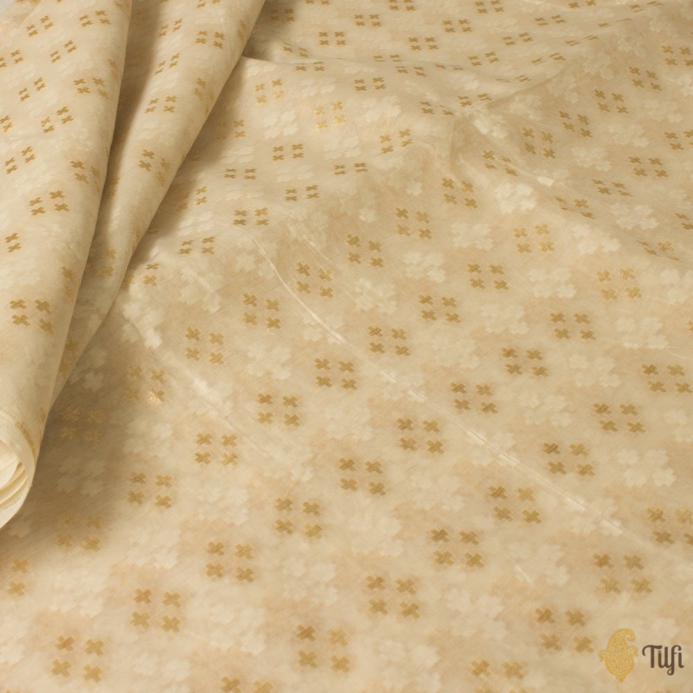 Off-White Pure Cotton Banarasi Handloom Fabric
