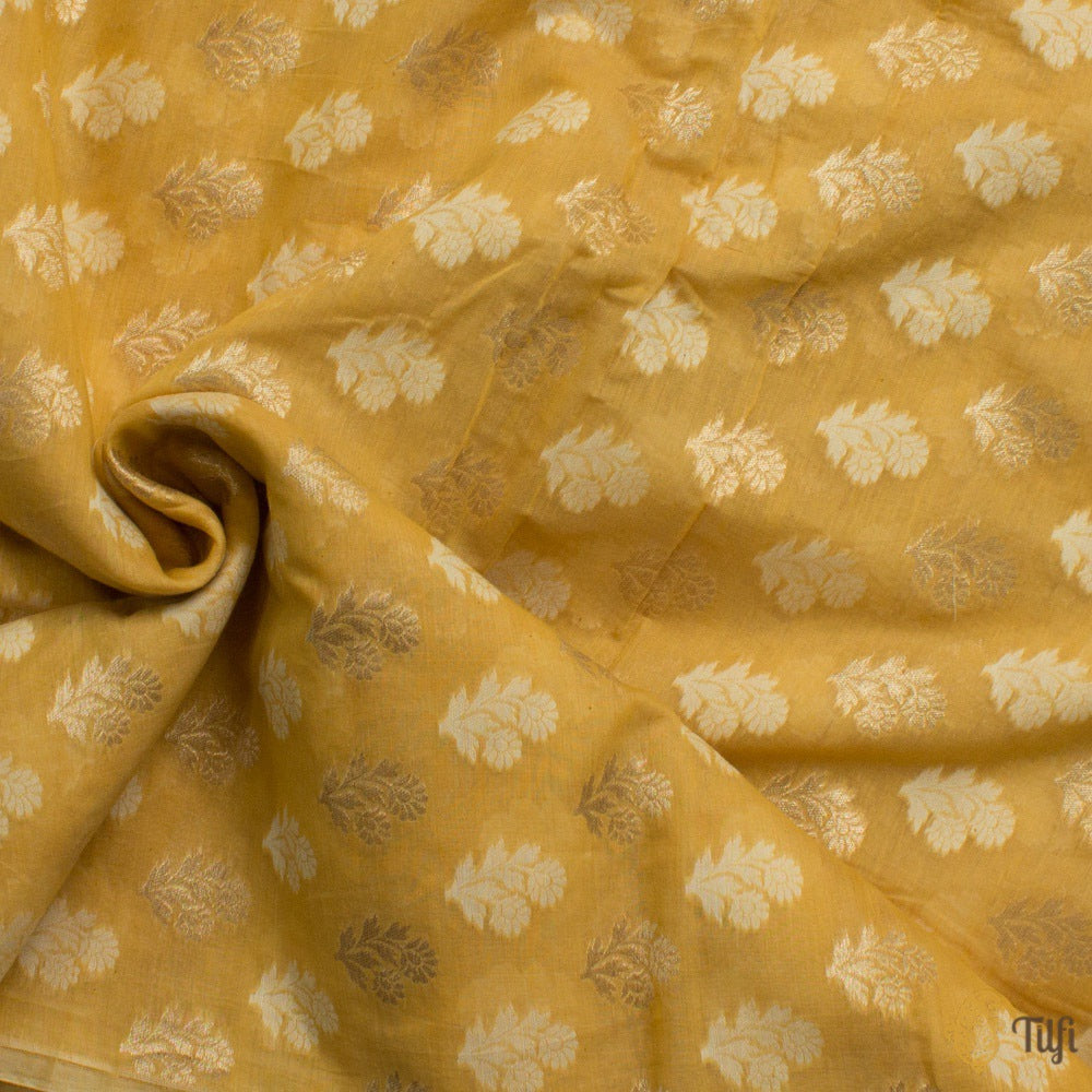 Light Mustard Pure Cotton Banarasi Handloom Fabric