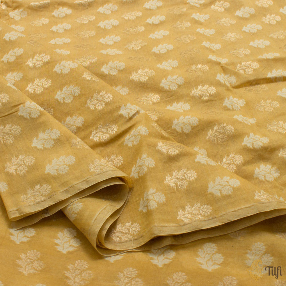 Light Mustard Pure Cotton Banarasi Handloom Fabric