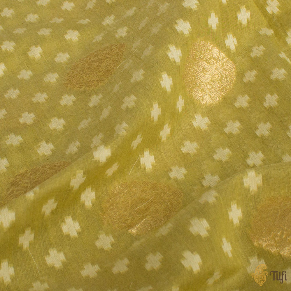 Pista Green Pure Cotton Banarasi Handloom Fabric