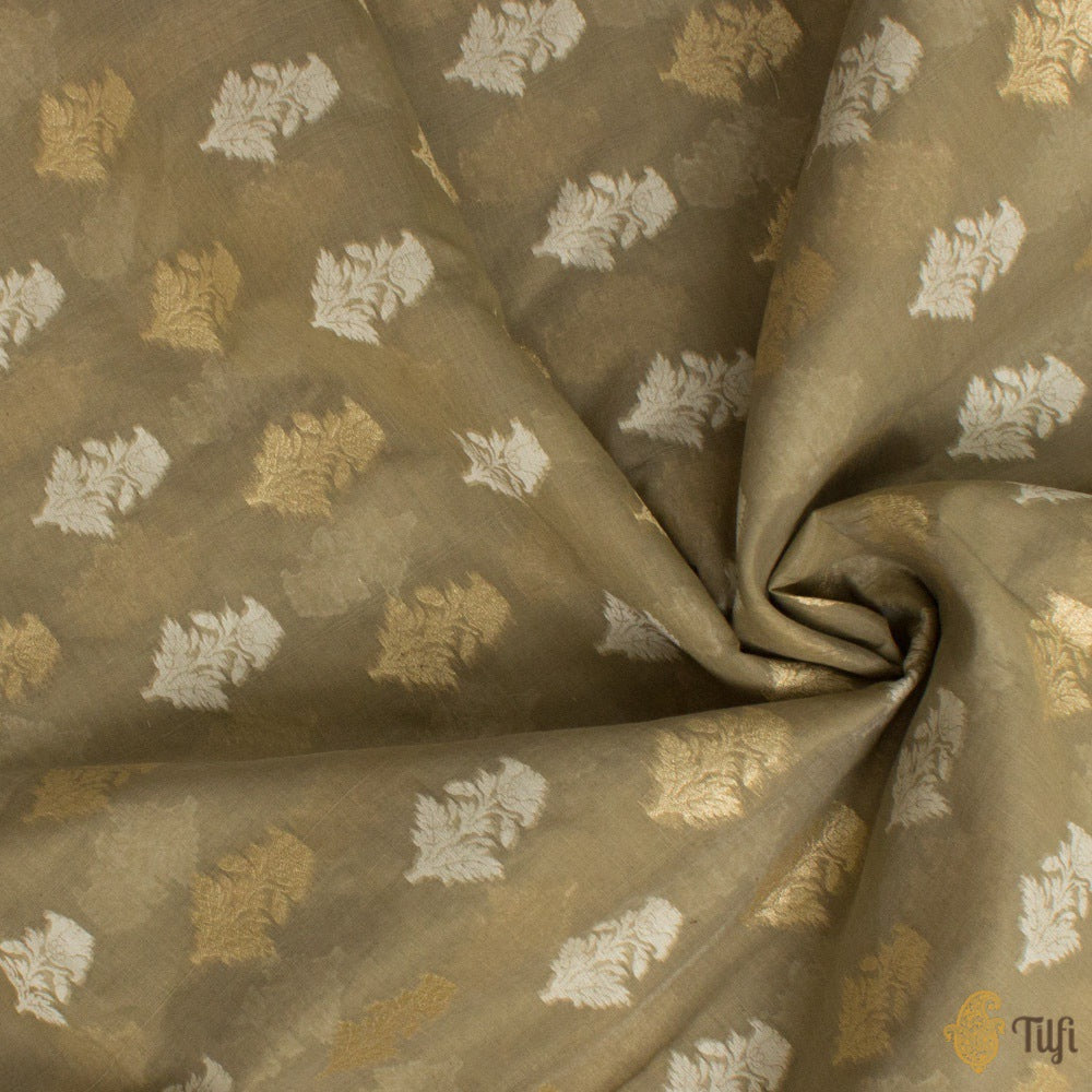 Grey Pure Cotton Banarasi Handloom Fabric