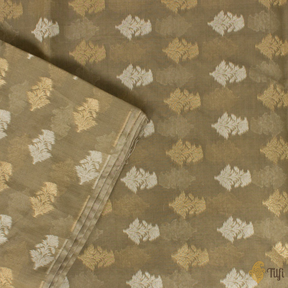 Grey Pure Cotton Banarasi Handloom Fabric