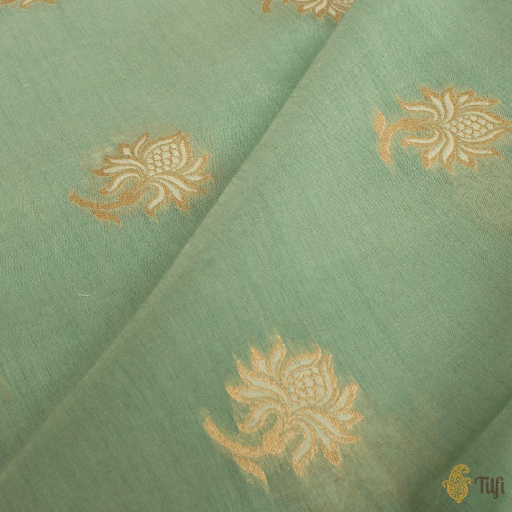 Mint Blue Pure Cotton Banarasi Handloom Fabric