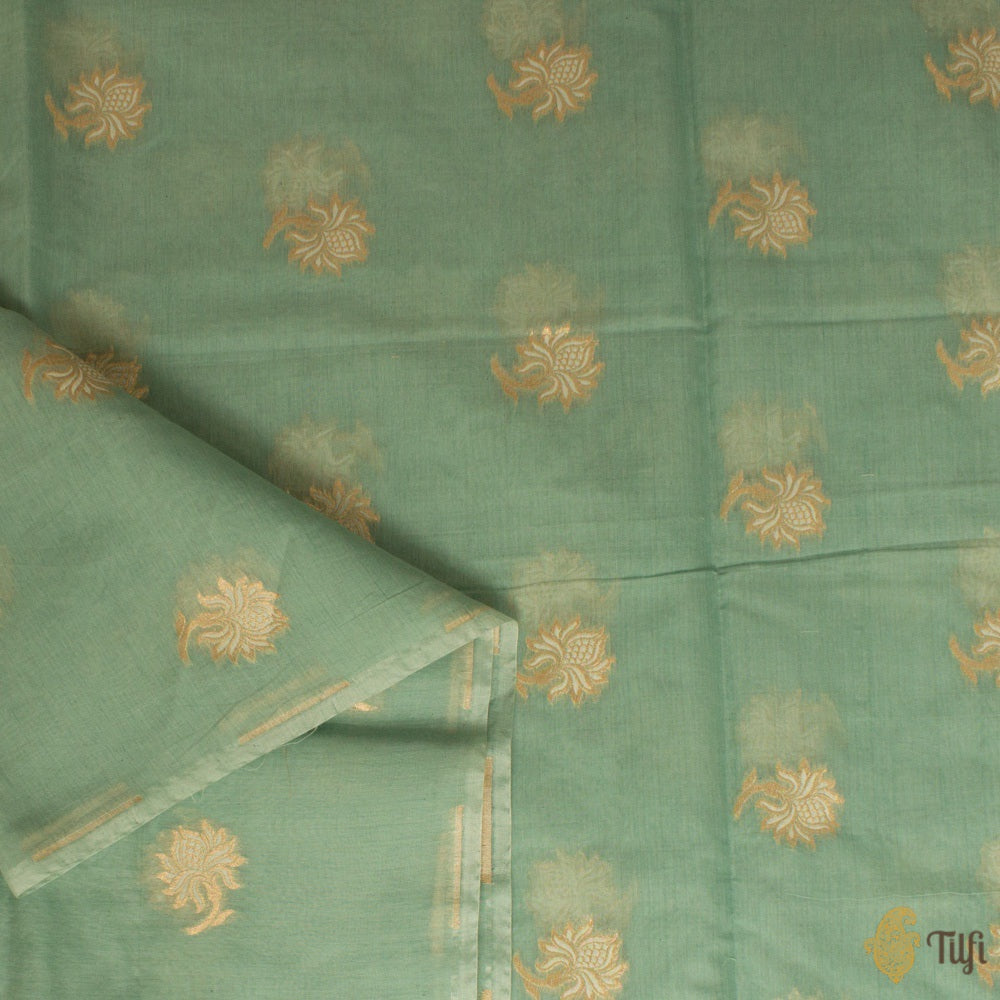 Mint Blue Pure Cotton Banarasi Handloom Fabric