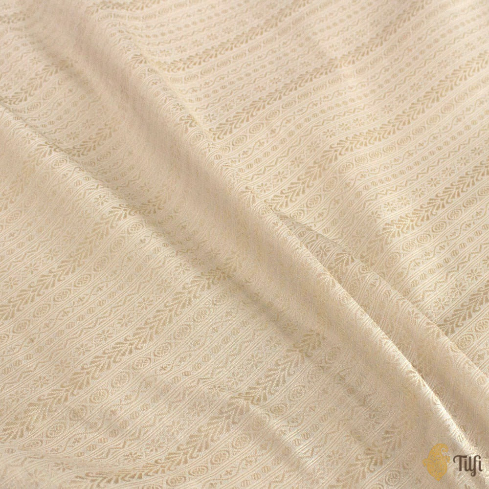 Light Silver Grey Pure Katan Silk Banarasi Handloom Fabric