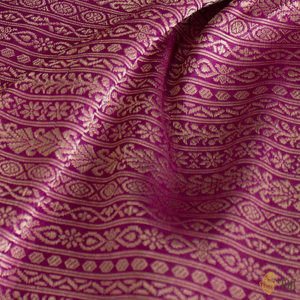 Magenta Pure Katan Silk Banarasi Handloom Fabric