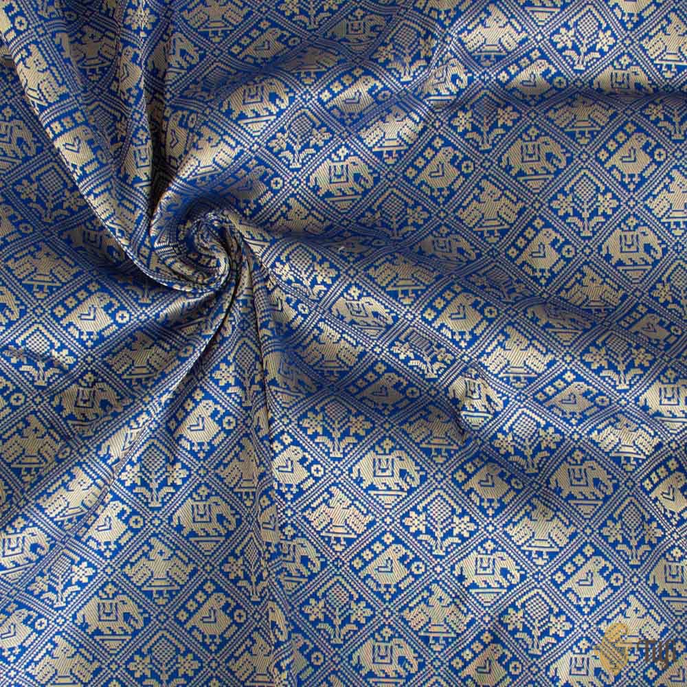 Royal Blue Pure Katan Silk Banarasi Handloom Patola Fabric