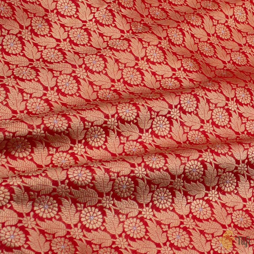 Red Pure Katan Silk Banarasi Handloom Fabric