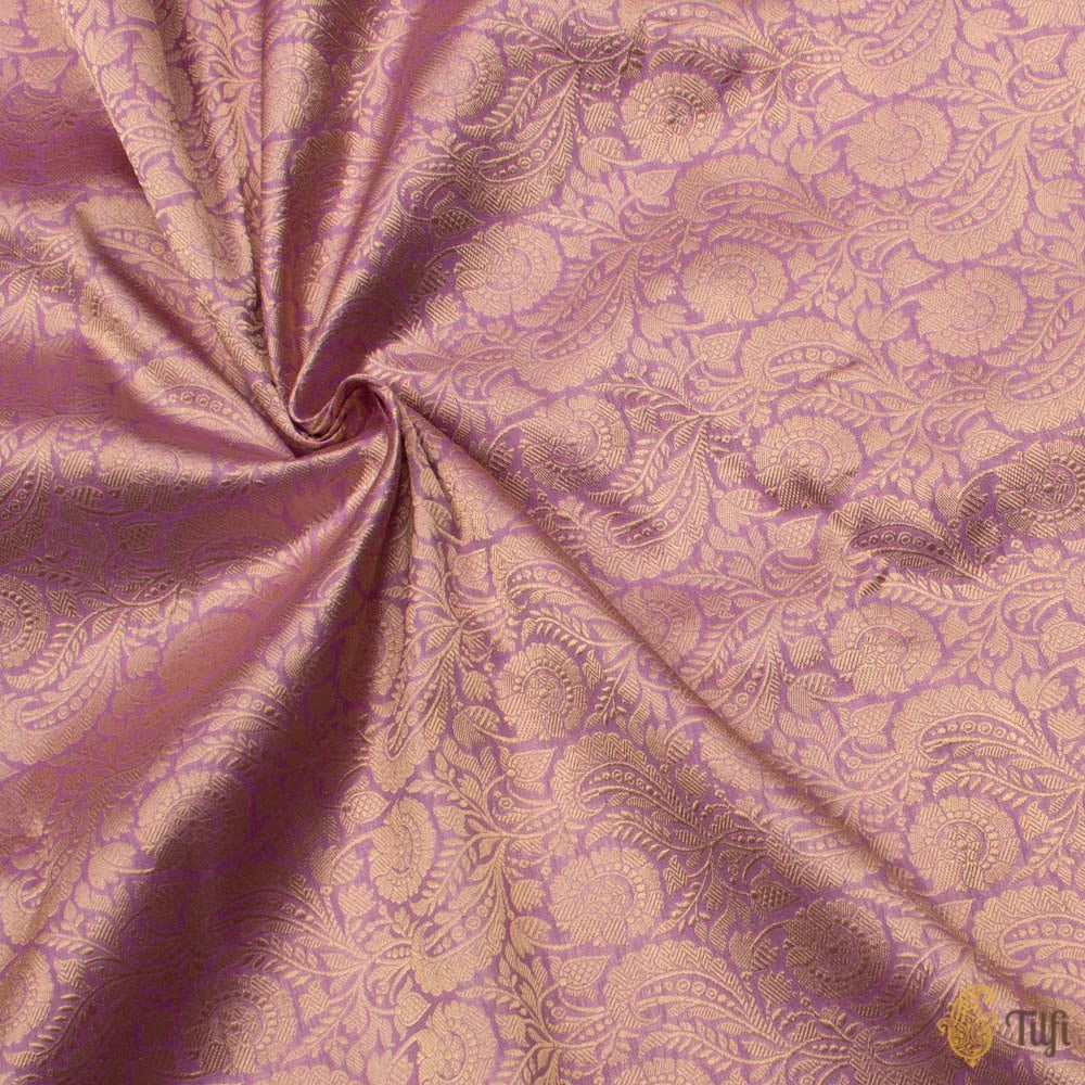Lilac Pure Katan Silk Banarasi Handloom Fabric