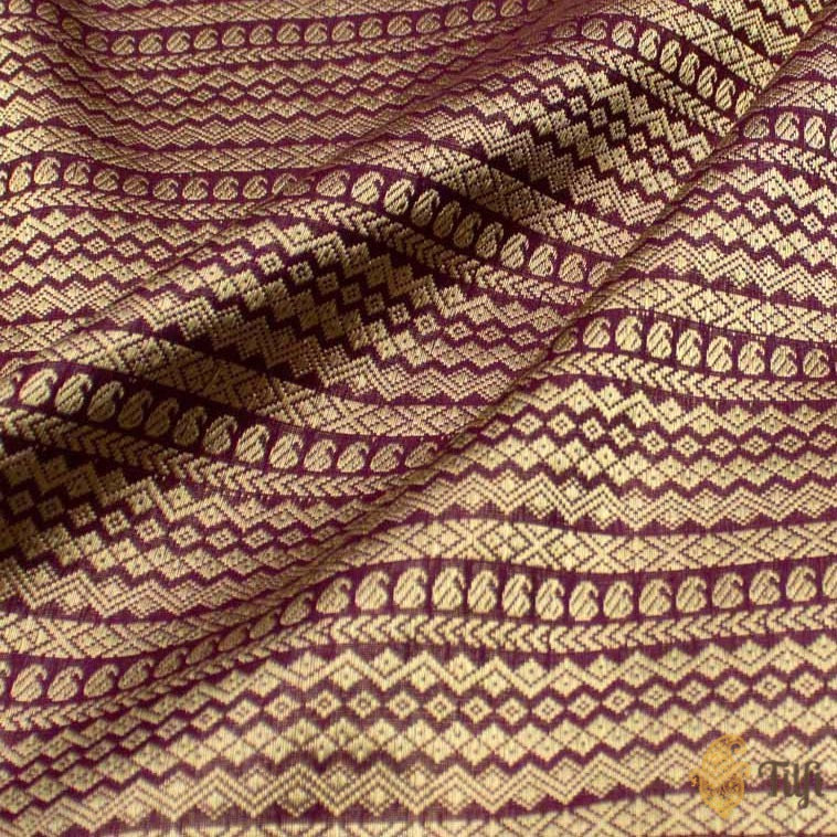 Deep Purple Pure Katan Silk Banarasi Handloom Fabric