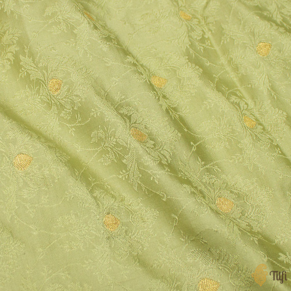 Sage Green Pure Soft Satin Silk Banarasi Handloom Fabric