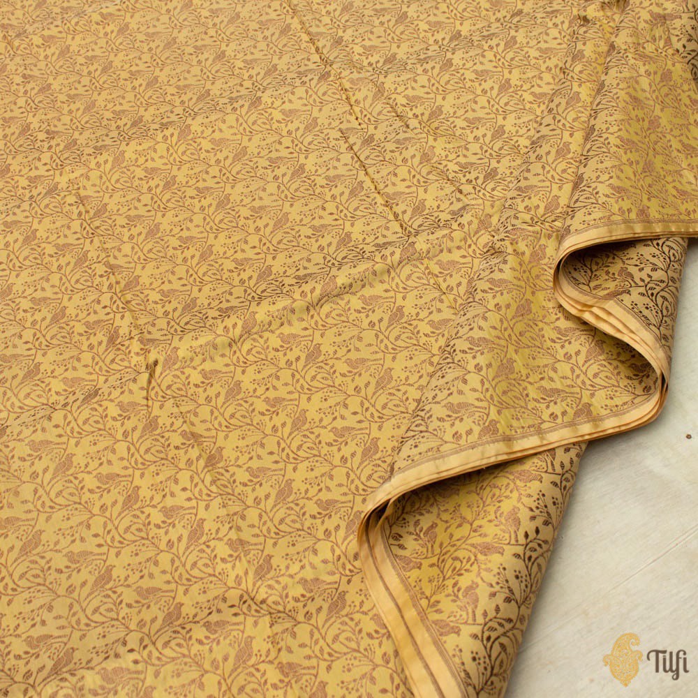 Ivory-Yellow Pure Katan Silk Banarasi Handloom Fabric