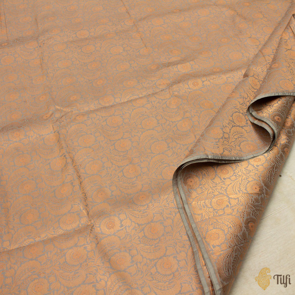 Blueish-Grey Pure Katan Silk Banarasi Handloom Fabric